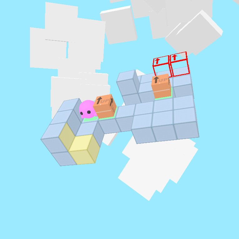Cropped cover of the video game Persok. A pink blob moves around a 3D world in a box-pushing puzzle.